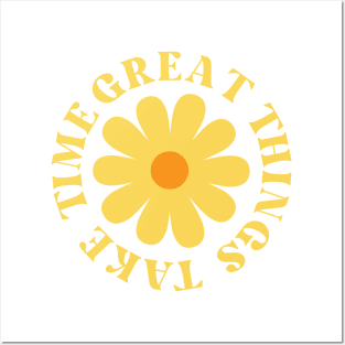 Great Things Take Time. Retro Vintage Motivational and Inspirational Saying. Yellow Posters and Art